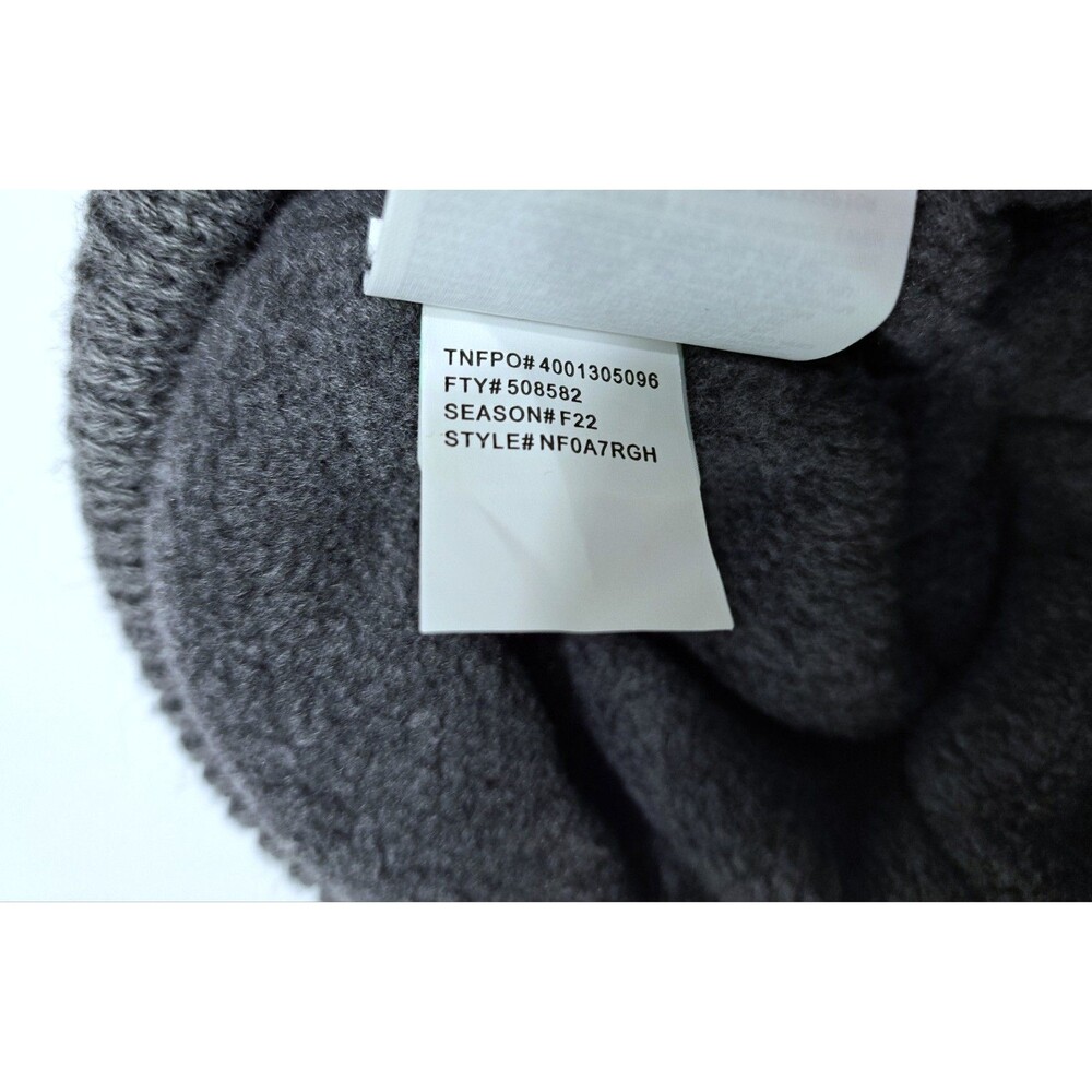 North Face Beanie Hat One Size Gray Ribbed Cuff Knit Warm Ski Cap Fleece Lined - Picture 6 of 6